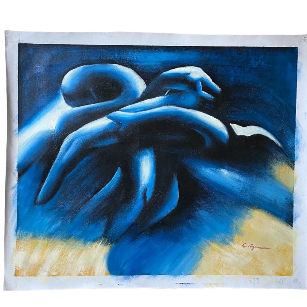 Abstract Blue Black Art Unframed Canvas 27”L x 23”W